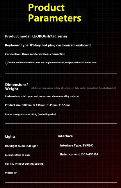 LEOBOG Hi75C Mechanical Keyboard 3Mode/Wired kit Hot Swap With Knob RGB Aluminium Alloy Gasket Hi75C Keyboard Kit PC Custom Gift