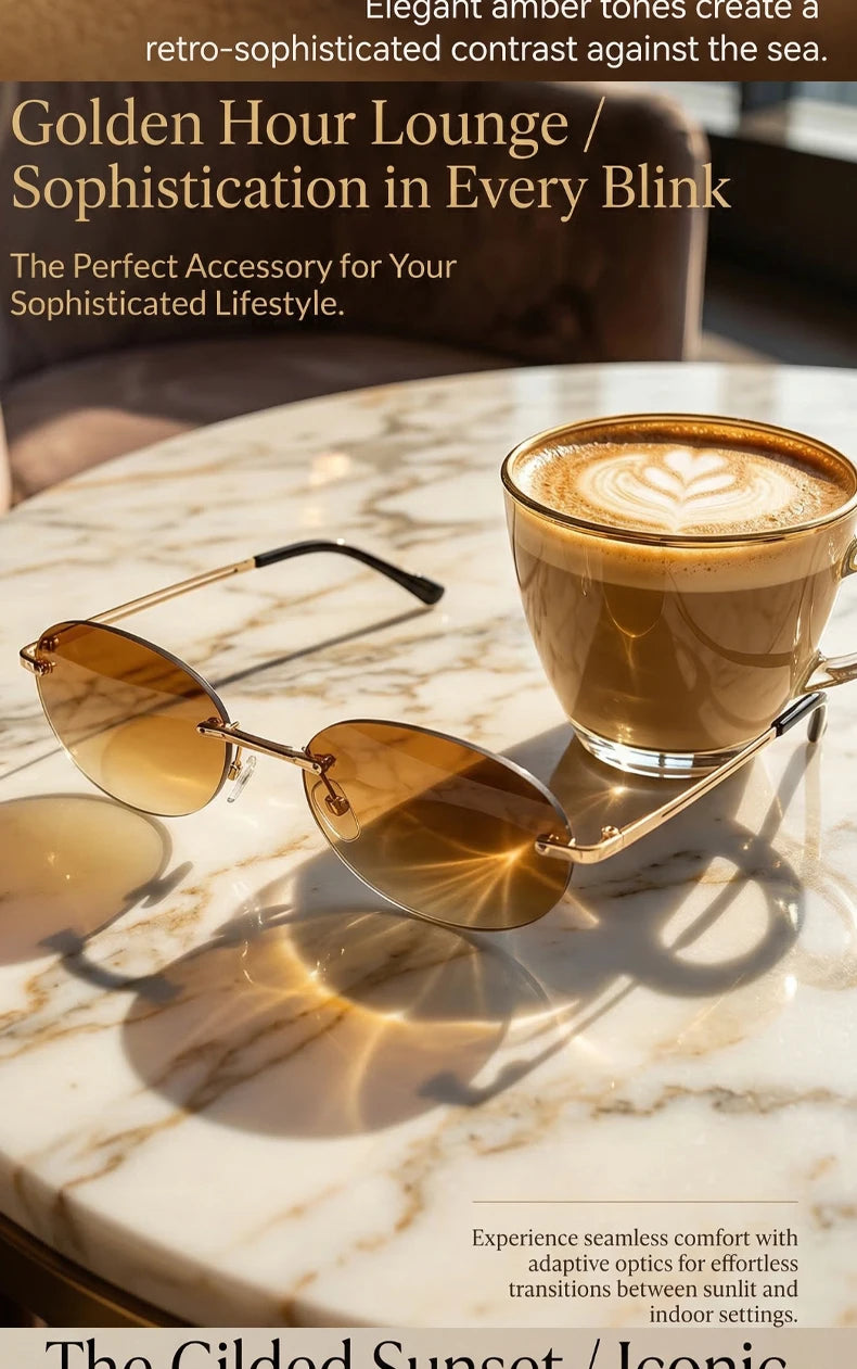 Rimless Oval Sunglasses Women 2026 Luxury Brand Vintage Small Frame Gold Metal Gradient Lens Y2K Punk Streetwear Fashion Eyewear