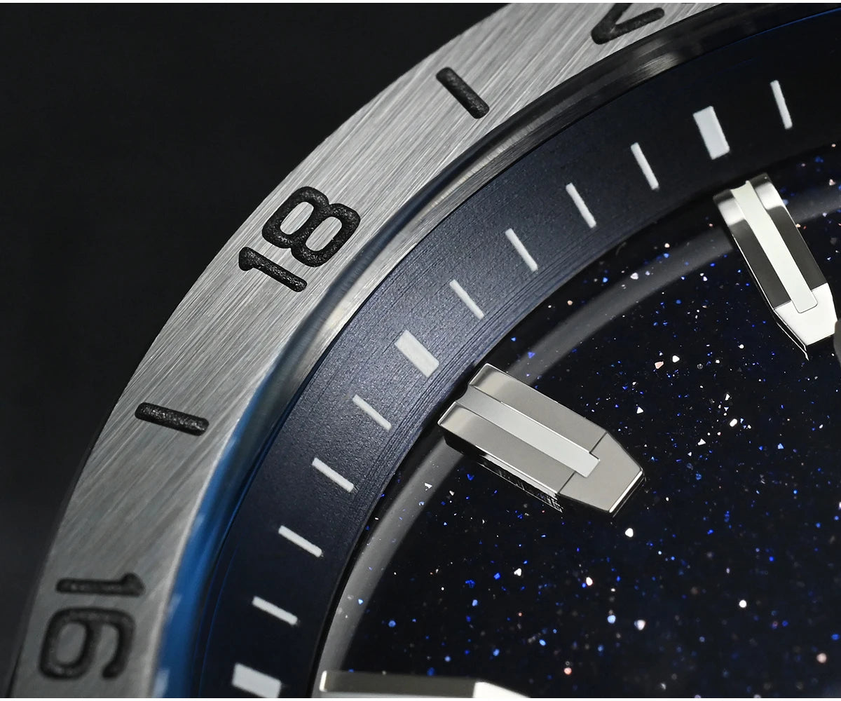 Relógio de Luxo para Homem San Martin 39mm com Mostrador em Pedra Aventurina, NH34 GMT Automático Mecânico, Safira, Impermeável e Luminescente SN0129