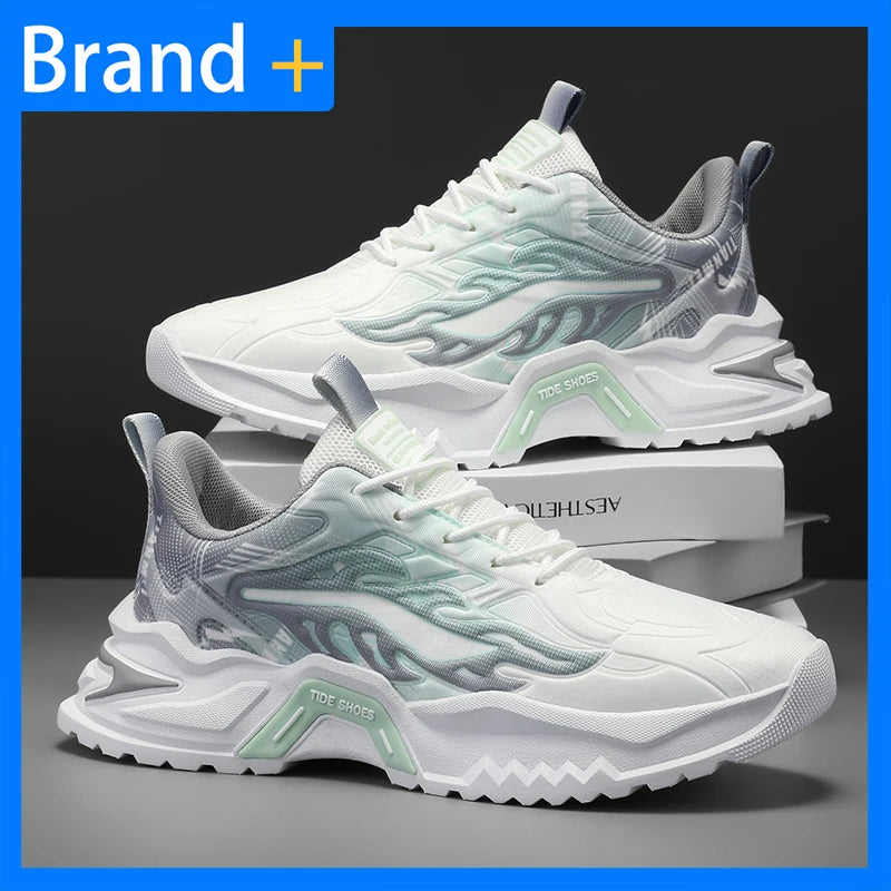 Men's Sports Shoes Fashion Lace-Up Versatile Non-Slip Thick Soled Teenagers Daily Wear Comfortable Casual Running Shoes for Men