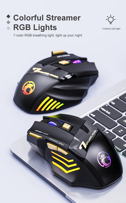 Mouse gaming wireless USB IMICE GW-X7 3200DPI dual mode ricaricabile, 7 tasti, 2.4Ghz, silenzioso, Bluetooth, LED breathing a 7 colori