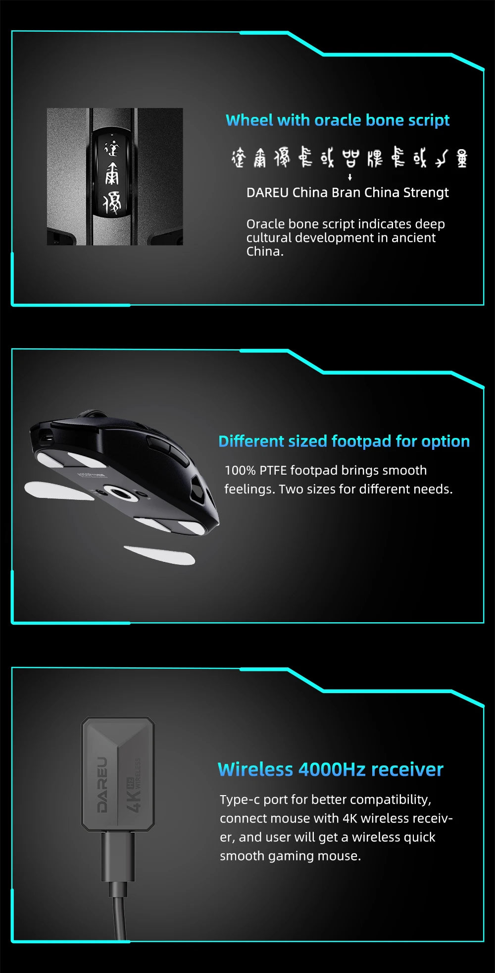 Rato Gaming Sem Fios DAREU Al-mg Tri-mode 8Khz PBT Quick Charge PAW3950 30000 DPI Leve para PC Gamer