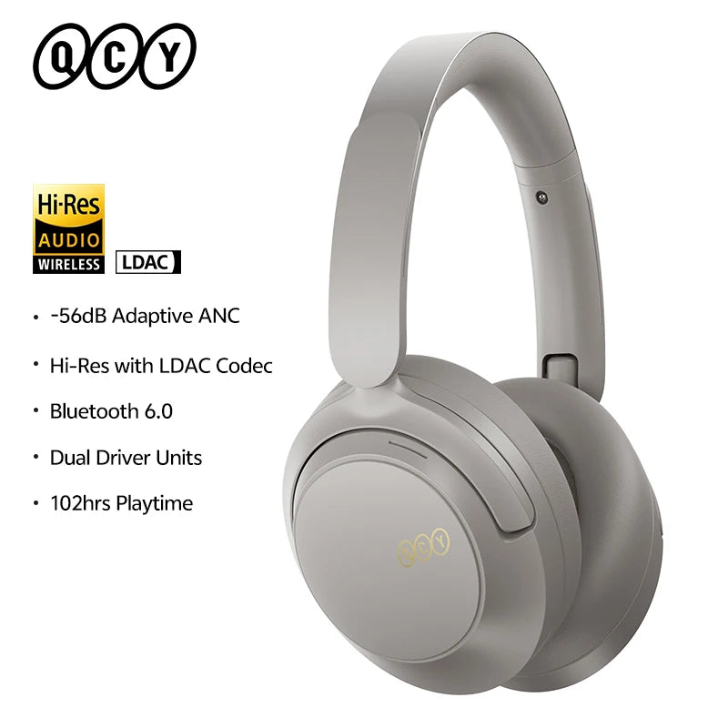 Auriculares circumaurales QCY H3S ANC Bluetooth 6.0 – Audio espacial Hi-Res LDAC, cancelación de ruido adaptativa de -56dB, auriculares inalámbricos