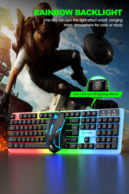 NG GTX350 Set gaming tastiera e mouse per computer e laptop, kit gamer con retroilluminazione LED, tastiera USB cablata GTX350 - Nero