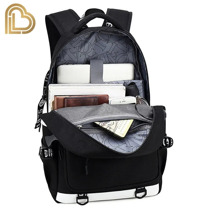 Ultima Knight F-Fortnited Battle Royale Rucksack mit USB-Ladeanschluss, Anime-Figuren und Studienfach für Schreibwaren für Schüler