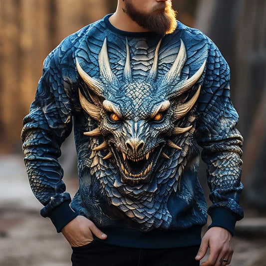 Vyriškas džemperis su gobtuvu ir kiniško drakono raštu, madingas 3D drakono motyvo sportinis džemperis, hiphopo stiliaus oversize puloveris, vyriški drabužiai, Monster Golf