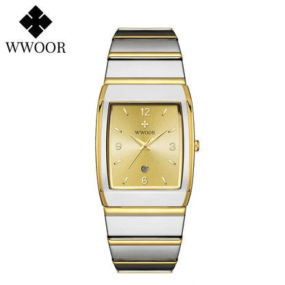 Relogio Masculino WWOOR New Man's Square Watch For Men with Automatic Date Luxury Stainless Steel Gold Mens Quartz Wrist Watches
