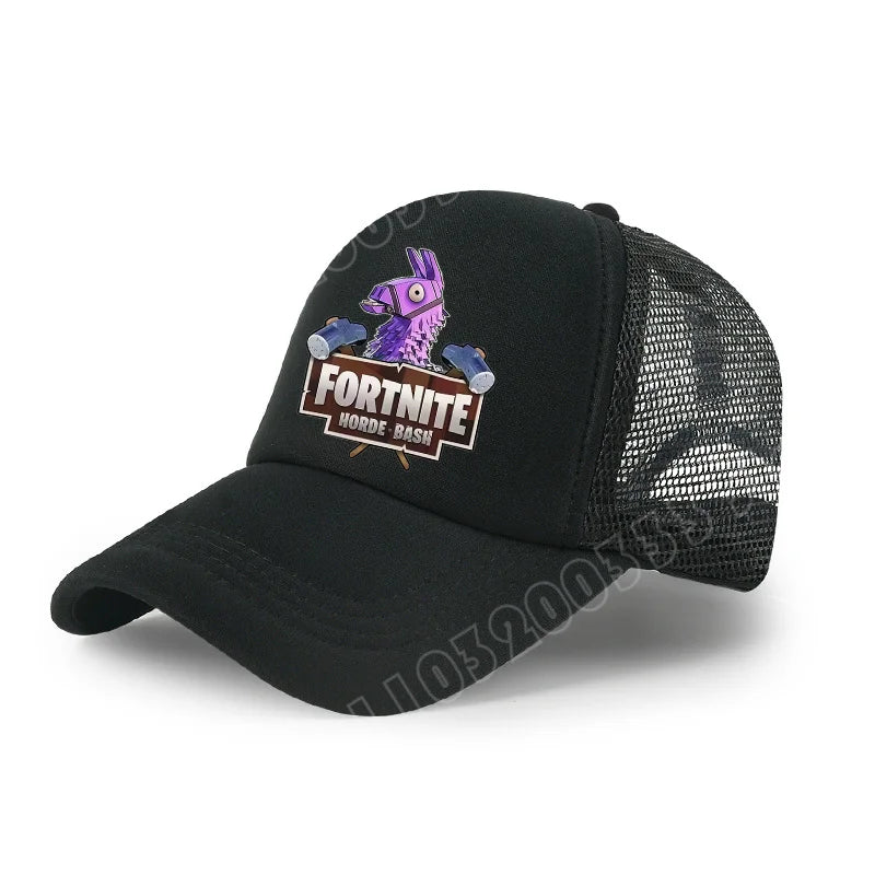 Gorra de béisbol Fortnite con estampado de juego estilo cartoon para niños, gorra de malla transpirable de verano, visera ajustable, regalo de cumpleaños para niños