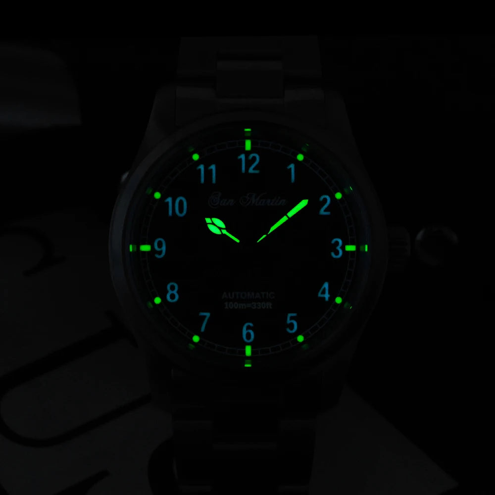 San Martin Simple Men's Watch 37mm Pilot Miyota 8215 Classic Military Explore Automatic Mechanical Watches Waterproof 100m
