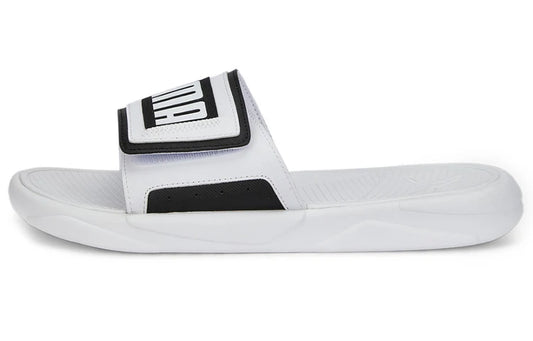 Sandales à brides en caoutchouc souple et résistant Puma Royalcat, chaussures, blanc et noir, 386712-02.