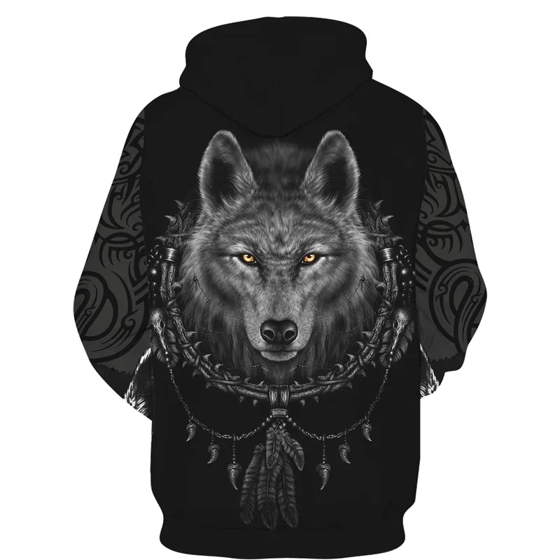 Sweat à capuz com fecho e estampado 3D de lobo, estilo streetwear, para homem/mulher, casaco com capuz unissexo casual hip-hop