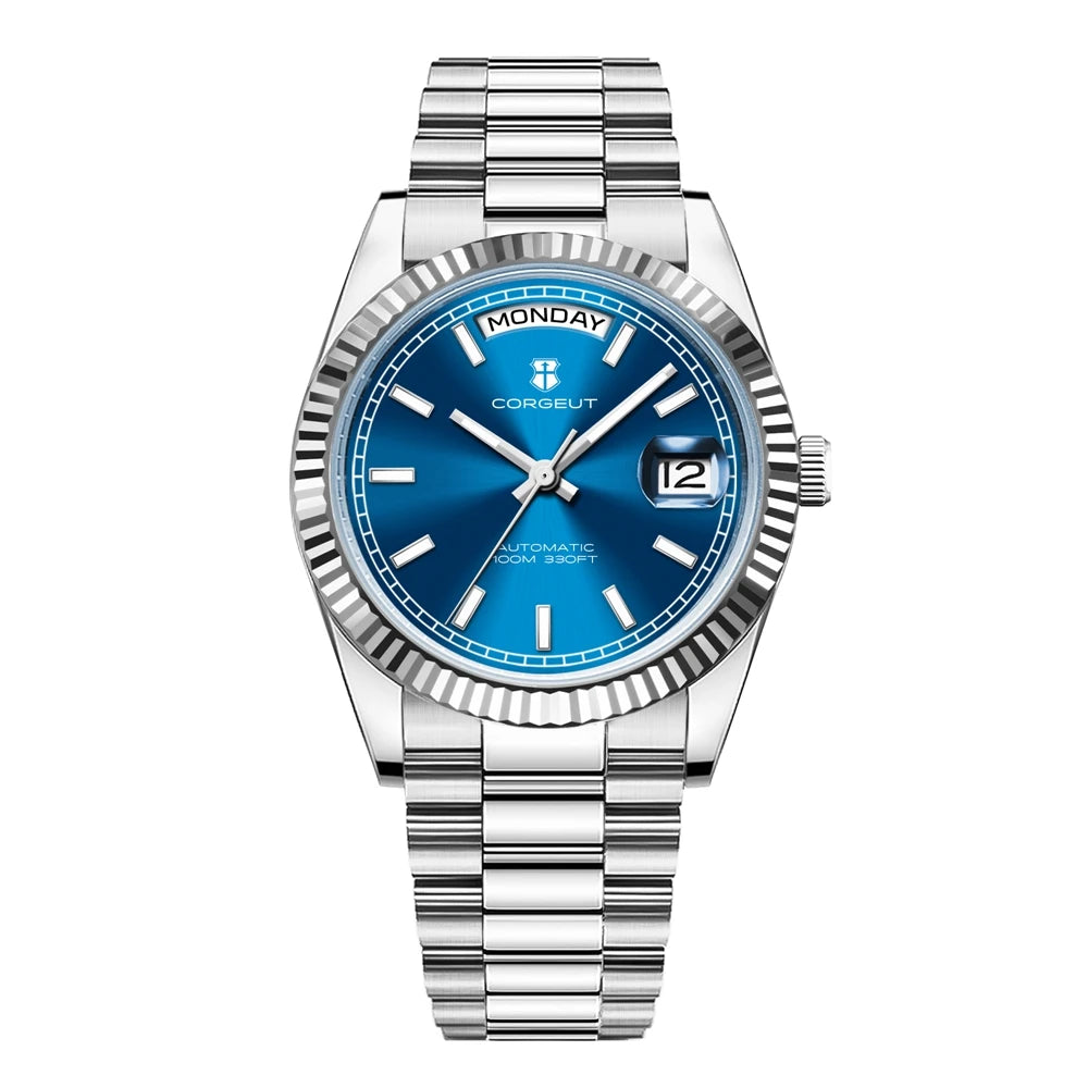 Luxuriöse Corgeut 36MM Herrenuhr ST1644 Automatische mechanische Armbanduhr mit Saphirglas Relogio Masculino 10BAR Day Swim Dress Watch