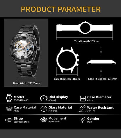 2024Top Brand Luxury Stainless Steel Skeleton Tourbillon Automatic Movement Men Watch Mechanical Waterproof Luminous Wrist Clock