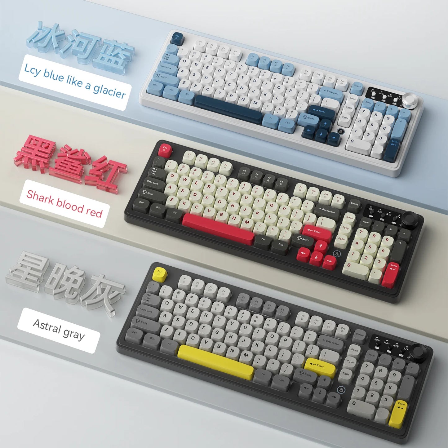 AJAZZ AF98 kabelgebundene/kabellose Tastatur mit mechanischem Tippgefühl, für das Büro, lange Akkulaufzeit, drei Modi, RGB-Mischbeleuchtung, ABS-Tastenkappen, ergonomisch