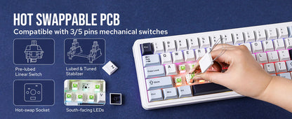 Teclado mecânico EPOMAKER x AULA F65 com layout 65%, hot-swap, montagem gasket e ligação com fios/Bluetooth/2.4G sem fios para Mac/Win