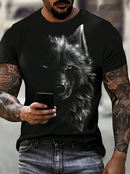 Wolf Pattern Summer 3D Printed Large-sized Men's T-shirt Is Loose Comfortable and Casual Suitable for Daily Wear