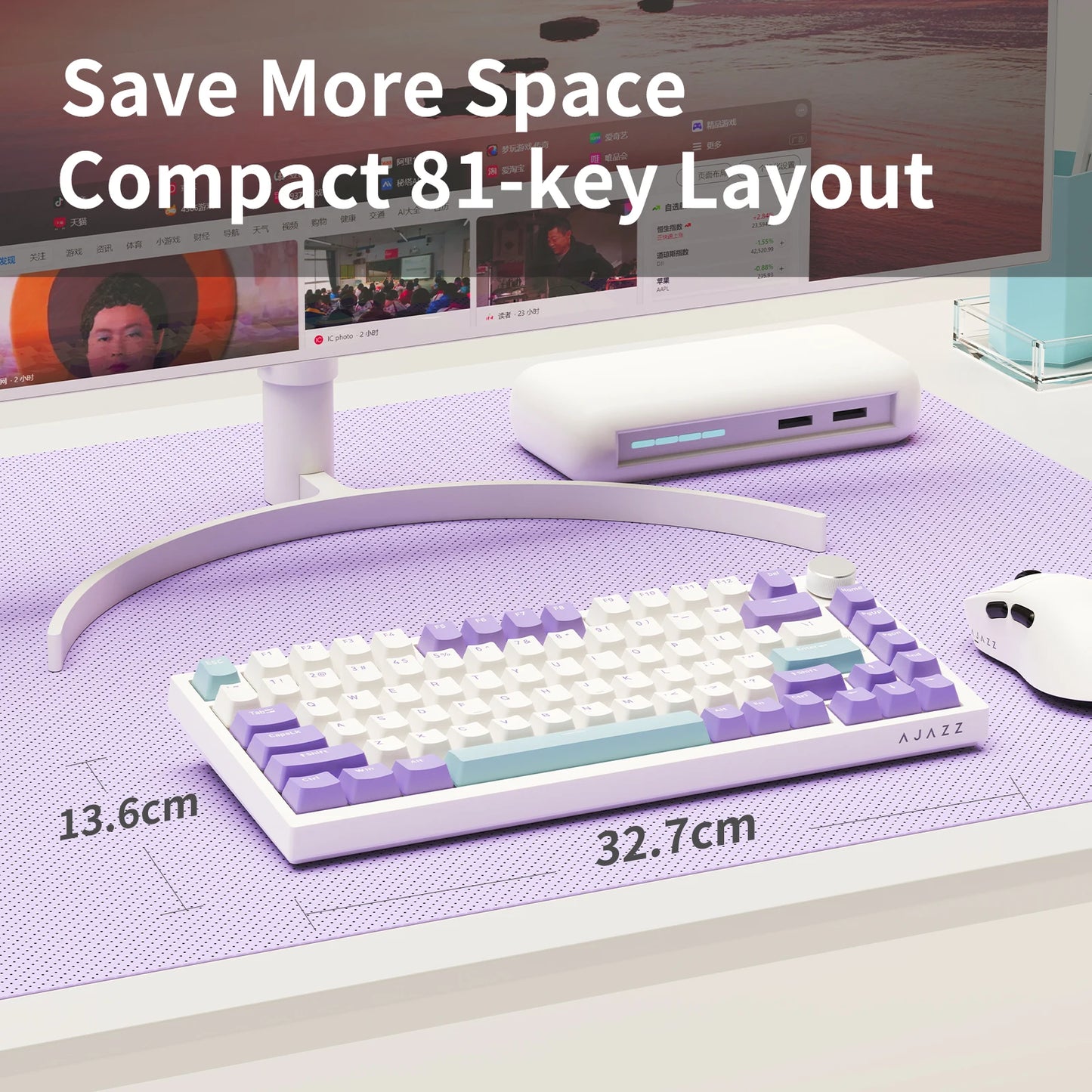 Tastiera meccanica cablata AJAZZ AK820 75%: hot‑swappable, retroilluminazione RGB/bianca/azzurro ghiaccio, controllo con manopola del volume | Per ufficio e gaming