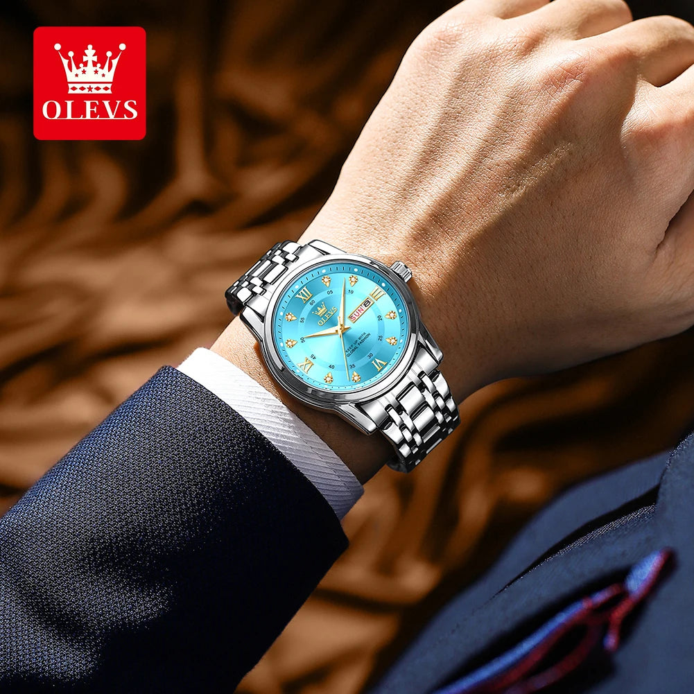 OLEVS 5513 quartzhorloge voor heren – Stalen band, waterdicht, verlichte display, kalender en weekdag – Elegant en luxueus horloge, origineel model voor heren