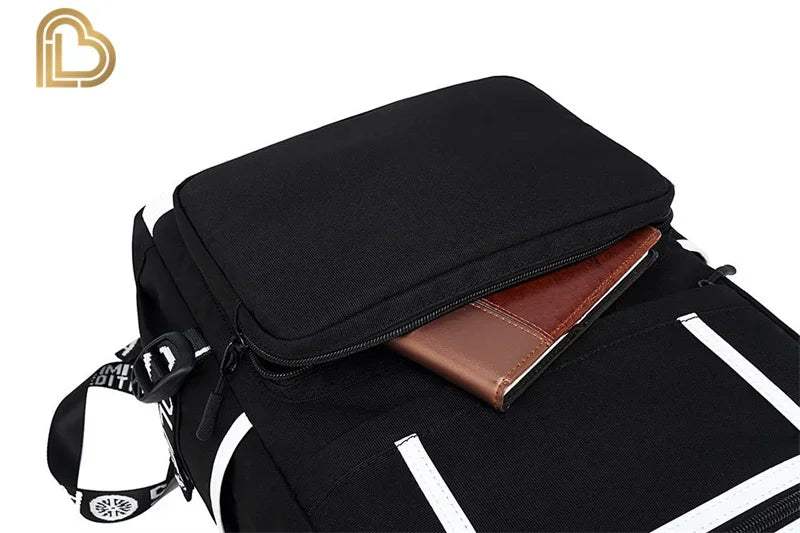 Mochila Yule Trooper F-Fortnited Battle Royale com carregamento USB, figuras anime e compartimento para material escolar para estudantes