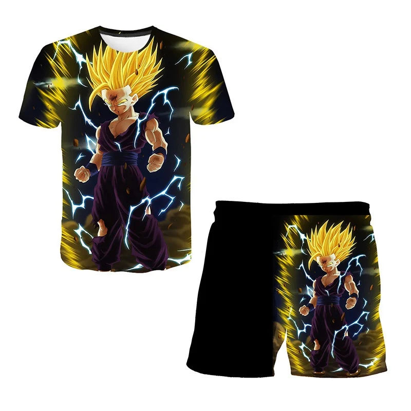 Conjunto infantil de verão Dragon Ball 2026 com T-shirt e calções para menino, conjunto de 2 peças T-shirt + calções