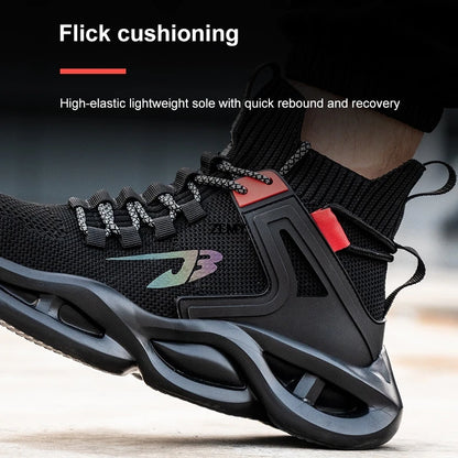 Zapatillas de seguridad transpirables para hombre con puntera de acero, resistentes a perforaciones, botas de trabajo ligeras de caña alta, calzado de seguridad anti-punzadas, nuevo