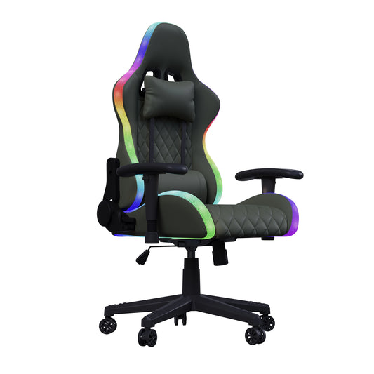 Gaming Chair, Ergonomic Gaming Chair with LED, Adjustable Computer Chair for Teenagers, Lumbar Cushion, Gamer Chair, Black