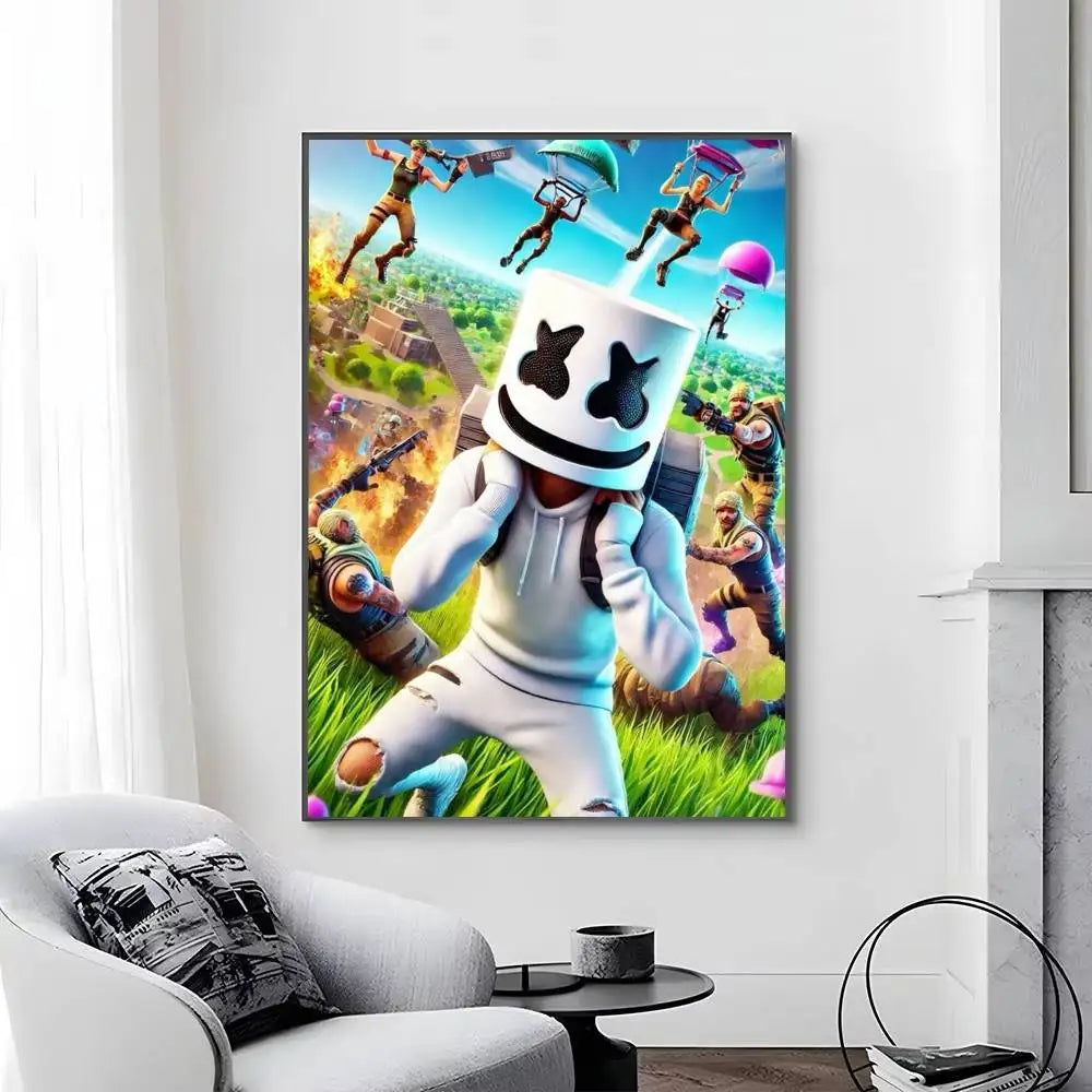 Posters Game-F-F-Fortnites autocolantes e impermeáveis, ideais para decoração de sala de estar, quarto ou bar