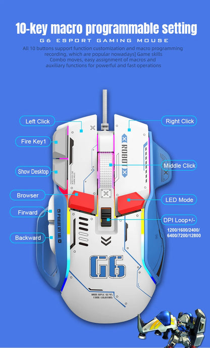 Mouse gaming cablato programmabile di fascia alta 12800dpi 12 tasti RGB per Windows IOS Home Office Laptop PC
