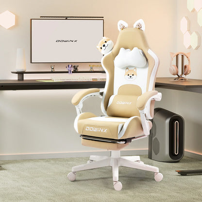 Cute Gaming Chair with Cat Ears Footrest Pink Kawaii Computer Chair Ergonomic High Back Gamer Seat with Cat Paw Lumbar Support