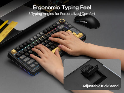 Teclado Mecânico Sem Fios EPOMAKER X AULA EA75 MAX 75% Layout ANSI US Hot-Swap Gasket com Fios/BT/2.4GHz com Ecrã e Botão Rotativo