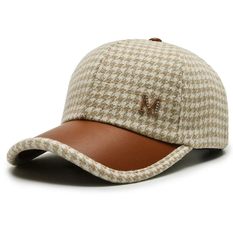 Fashions Check Baseball Cap for Women Winter Keep Warm Windproof Street Wild Trend Cap