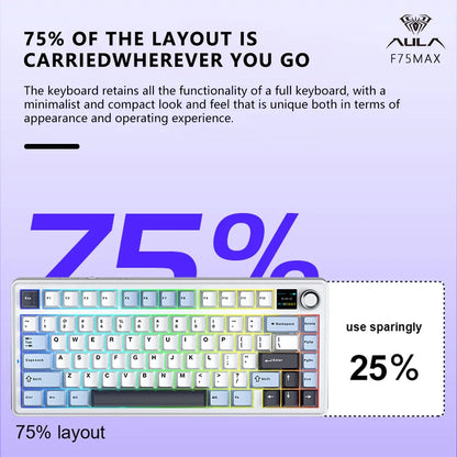 AULA F75 MAX mechanische Gaming-Tastatur 2.4G kabellos/BT/kabelgebundene Tastatur, Hot-Swap, RGB, 75%, 81 Tasten, Büro-Tastatur mit TFT-Bildschirm