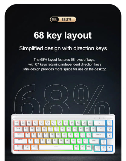 FREEWOLF M68SE Teclado Mini com Fio de 68 Teclas, Retroiluminação RGB, Type-C, Layout 68%, Compacto para Gaming, Escritório, PC e Portátil