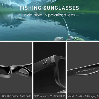 KDEAM Polarized Sunglasses Men Sports Tridimensional Brand Logo TR90 Square Sun Glasses All Black With Zipper Case KD0721