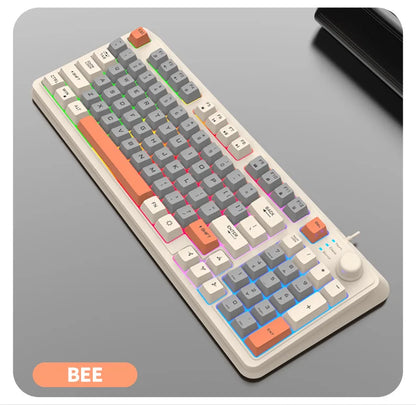 Teclado Gaming K81 com 81 Teclas, Layout 80%, Espanhol, Russo, Coreano e Árabe, USB com Fio, Luz RGB, Botão de Volume, Ergonómico