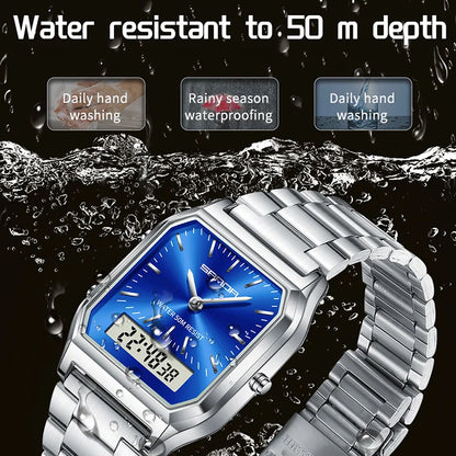 SANDA 747 Men’s & Women’s Luxury Digital Sports Watch  Stainless Steel, LED Dual Display & Waterproof
