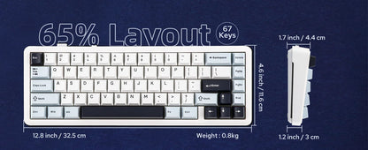 Teclado mecânico EPOMAKER x AULA F65 com layout 65%, hot-swap, montagem gasket e ligação com fios/Bluetooth/2.4G sem fios para Mac/Win