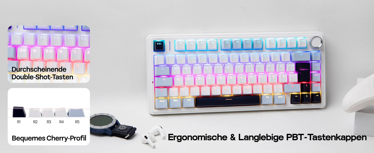 EPOMAKER x AULA F75 ISO-DE kabellose mechanische Tastatur mit Tri-Mode-Konnektivität, deutschem QWERTZ-Layout und 4000 mAh Akku