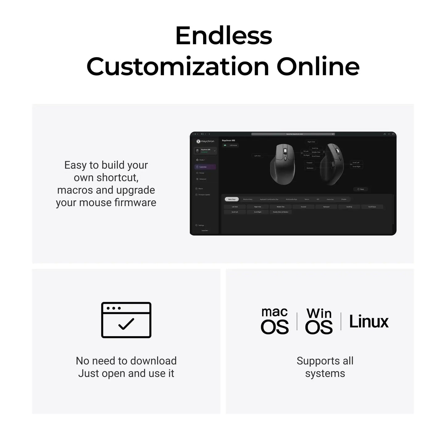 Keychron M6 Wireless Mouse All Silent Micro Switch PixArt 3950 Sensor 8K Polling Rate Dual Scrolling Modes