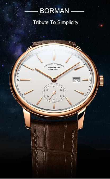 Orologio BORMAN BM3817 TOP nuovo 42 da uomo di lusso, meccanico automatico, vetro zaffiro, ultrasottile, impermeabile 50M, con sottoquadranti