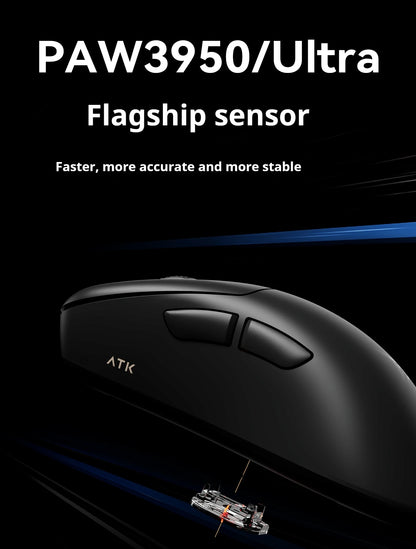 Rato Gaming Sem Fios ATK Z1 Pro Max Ultra com Pé Personalizado, PAW3950 Ultra Smart Speed Wireless, Taxa de Polling 8k e Baixa Latência de 0.39ms