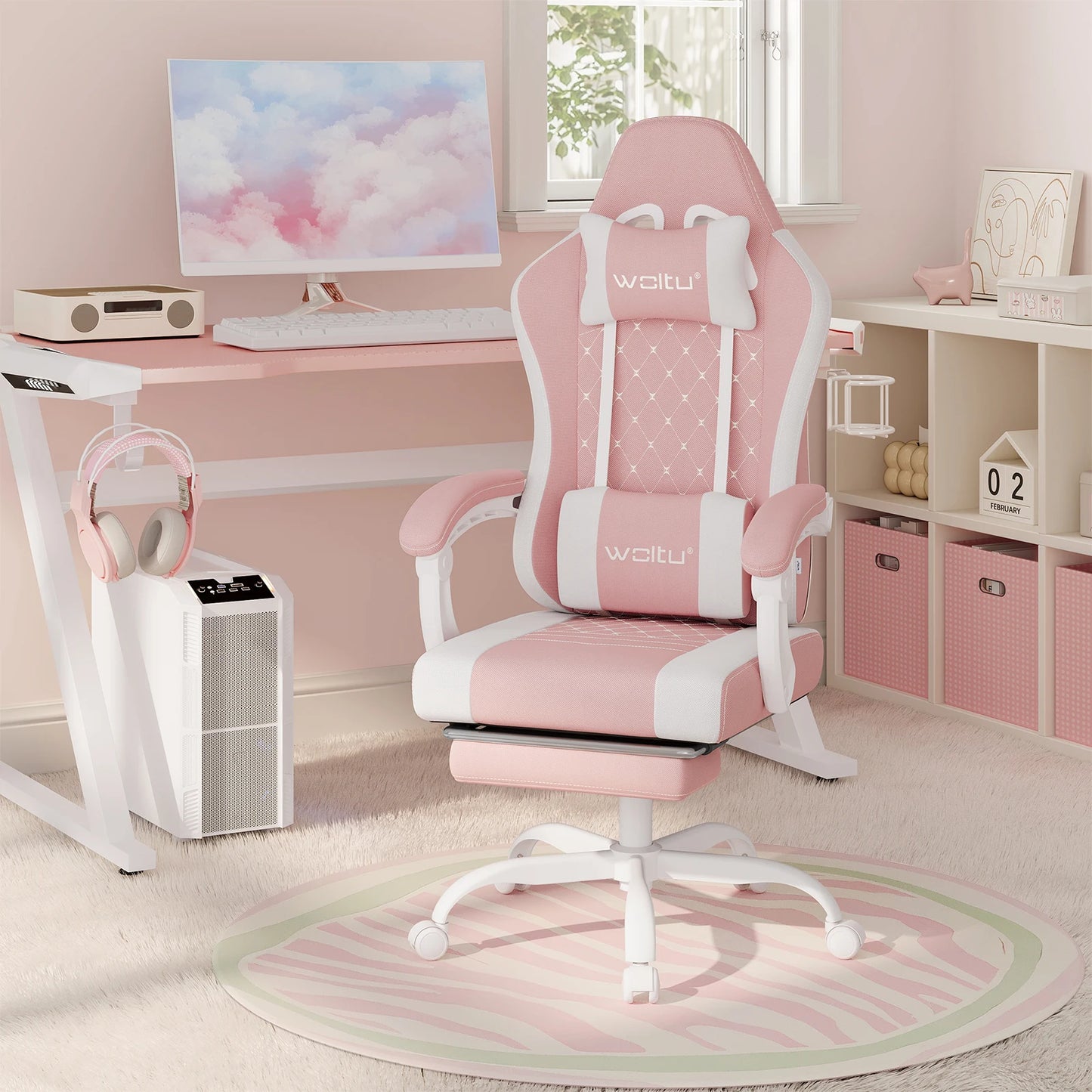 Sedia da ufficio girevole WOLTU con funzione massaggio, poltrona ergonomica con cuscino e poggiapiedi, sedia gaming regolabile in altezza