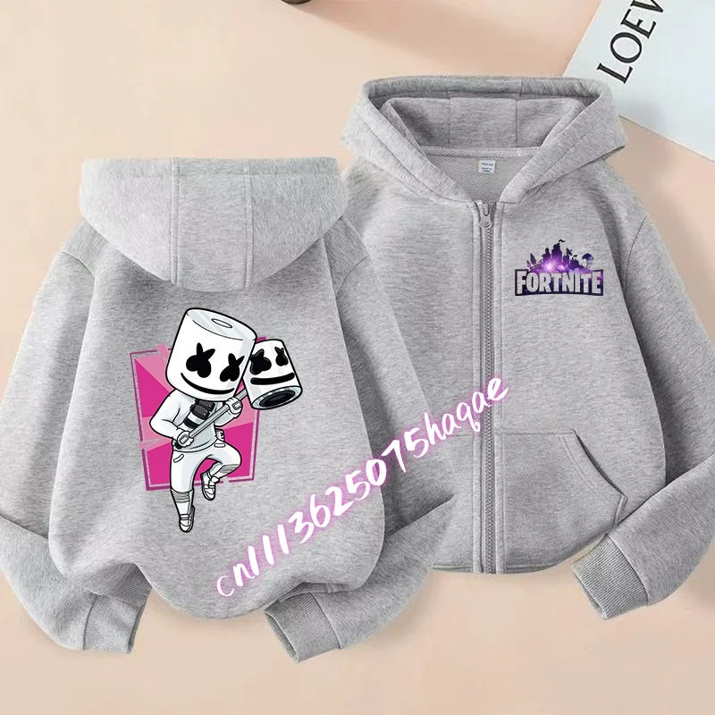 Neue Fortnite-Kapuzenjacke für Kinder im Herbst, mit Cartoon-Spielcharakter-Print, Reißverschluss, Winterjacke für Jungen