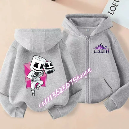 Neue Fortnite-Kapuzenjacke für Kinder im Herbst, mit Cartoon-Spielcharakter-Print, Reißverschluss, Winterjacke für Jungen