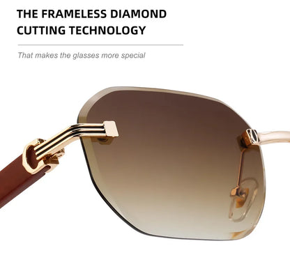Vintage Square Rimless Sunglasses Men 2026 Luxury Brand Trendy Frameless Punk UV400 Eyewear Anti Blue Light Prescription Glasses