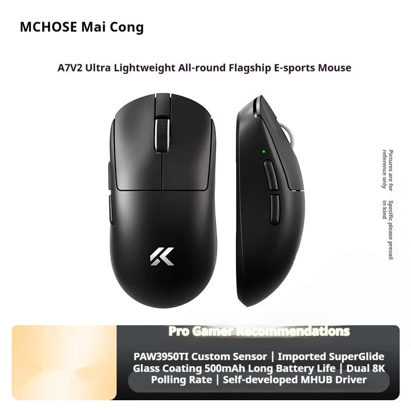Mouse wireless MCHOSE A7 V2 Ultra+ Tri-Mode ultraleggero Paw3950 Ti 42000dpi 500mah per PC, esports e laptop, accessori gaming