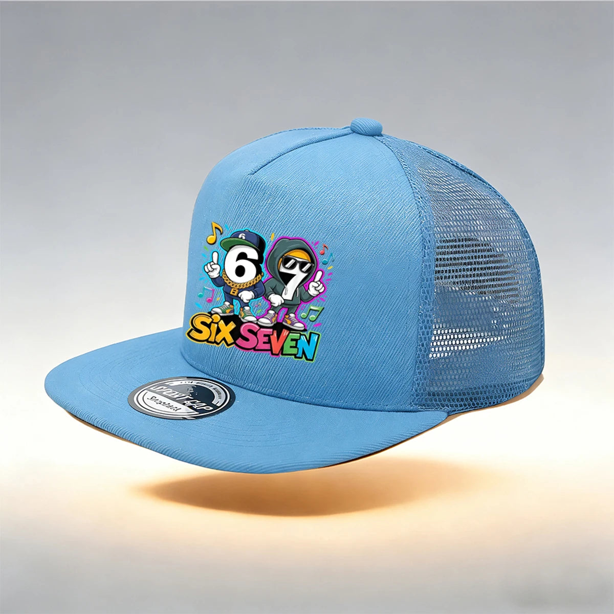 1/2PC Y2KSixSeven flat top truck driver hat, hip-hop cartoon print, breathable mesh, streetwear aesthetic hat