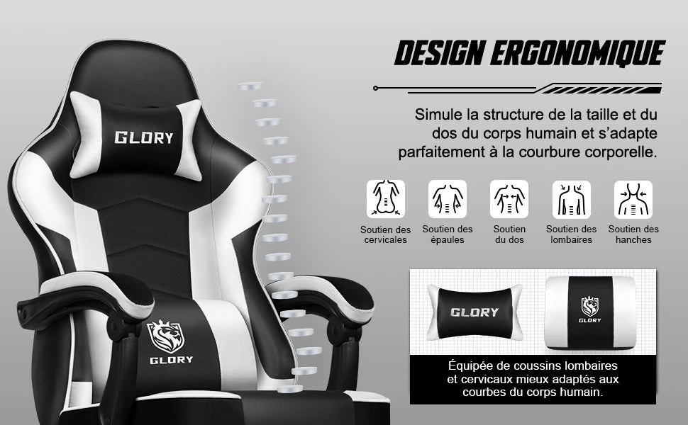 Daccormax Ergonomic Gaming Chair with Footrest, 170° Reclining High Back PC Gaming Chair, Lumbar Support, Adjustable Armrests & Breathable Leather
