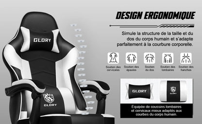 Daccormax Ergonomic Gaming Chair with Footrest, 170° Reclining High Back PC Gaming Chair, Lumbar Support, Adjustable Armrests & Breathable Leather