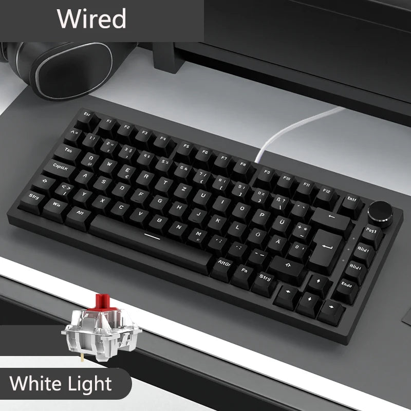 Tastiera meccanica cablata AJAZZ AK820 75%: hot‑swappable, retroilluminazione RGB/bianca/azzurro ghiaccio, controllo con manopola del volume | Per ufficio e gaming